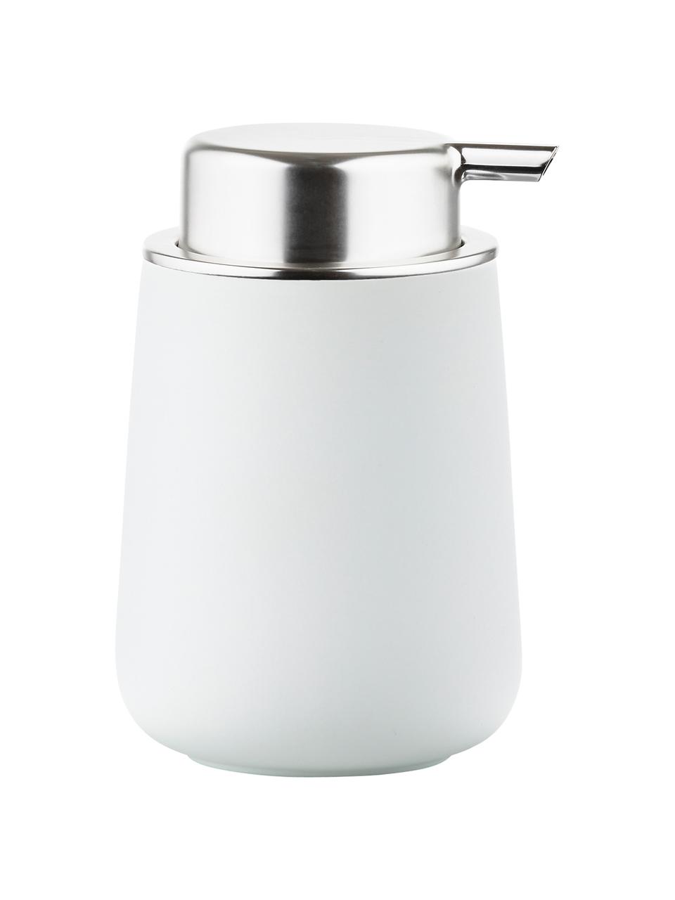 Porzellan-Seifenspender Nova One, Behälter: Porzellan, Weiß matt, Silberfarben, Ø 8 x H 12 cm