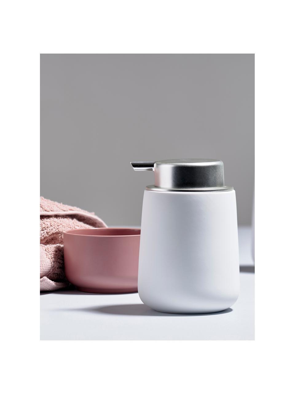 Dosificador de jabón de porcelana Nova One, Recipiente: porcelana, Dosificador: plástico, Blanco, Ø 8 x Al 12 cm