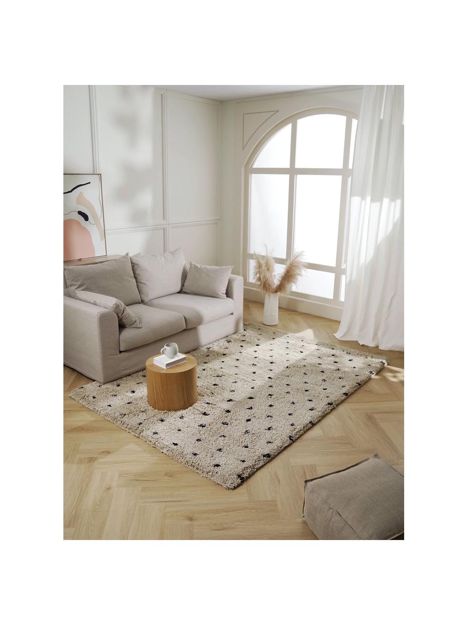 Flauschiger Hochflor-Teppich Ayana, gepunktet, Flor: 100% Polyester, Beige, Schwarz, B 300 x L 400 cm