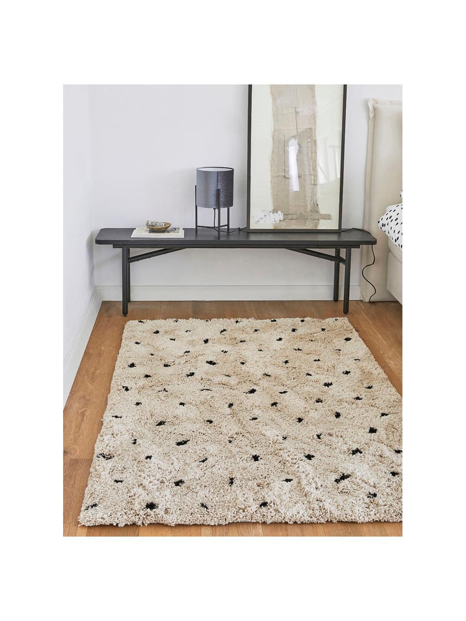 Tappeto a pelo lungo con motivo a pois Ayana, Retro: 100% cotone Il materiale , Beige chiaro, nero, Larg. 300 x Lung. 400 cm