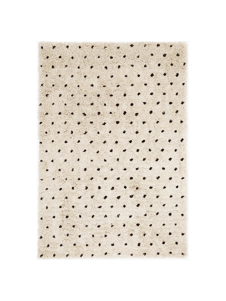 Flauschiger Hochflor-Teppich Ayana, gepunktet, Flor: 100 % Polyester, Hellbeige, Schwarz, B 300 x L 400 cm