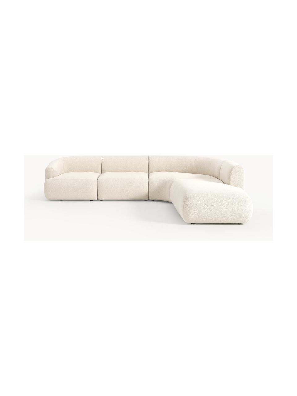 Modulares Bouclé-Ecksofa Sofia (4-Sitzer), Bezug: Bouclé (100 % Polyester) , Gestell: Fichtenholz, Spanplatte, , Füße: Kunststoff Dieses Produkt, Bouclé Off White, B 319 x T 298 cm, Eckteil rechts