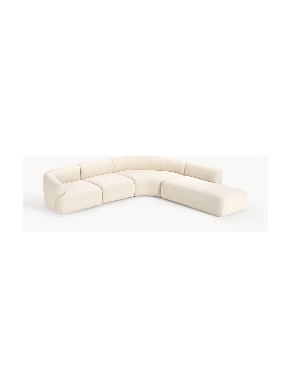 Modulares Bouclé-Ecksofa Sofia (4-Sitzer), Bezug: Bouclé (100 % Polyester) , Gestell: Fichtenholz, Spanplatte, , Bouclé Off White, B 319 x T 298 cm, Eckteil rechts