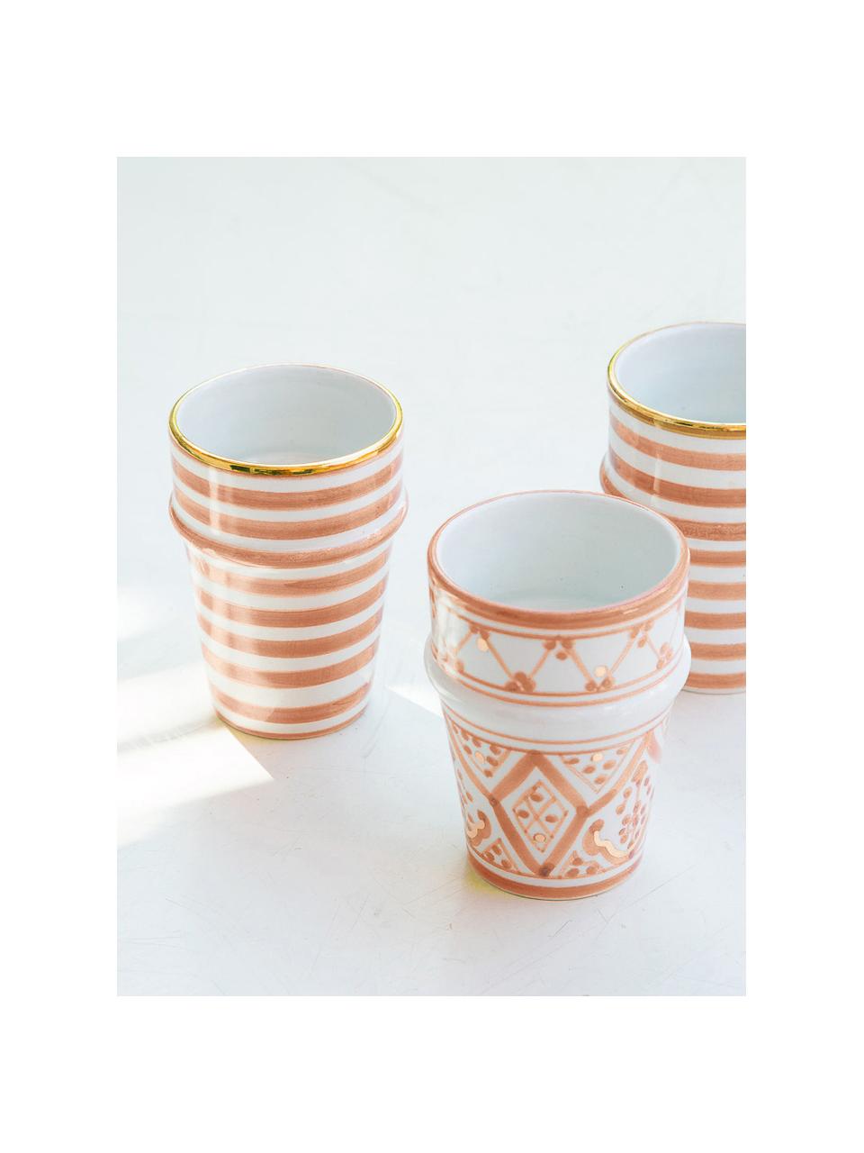 Mug céramique marocaine artisanale Beldi, Orange, couleur crème, or