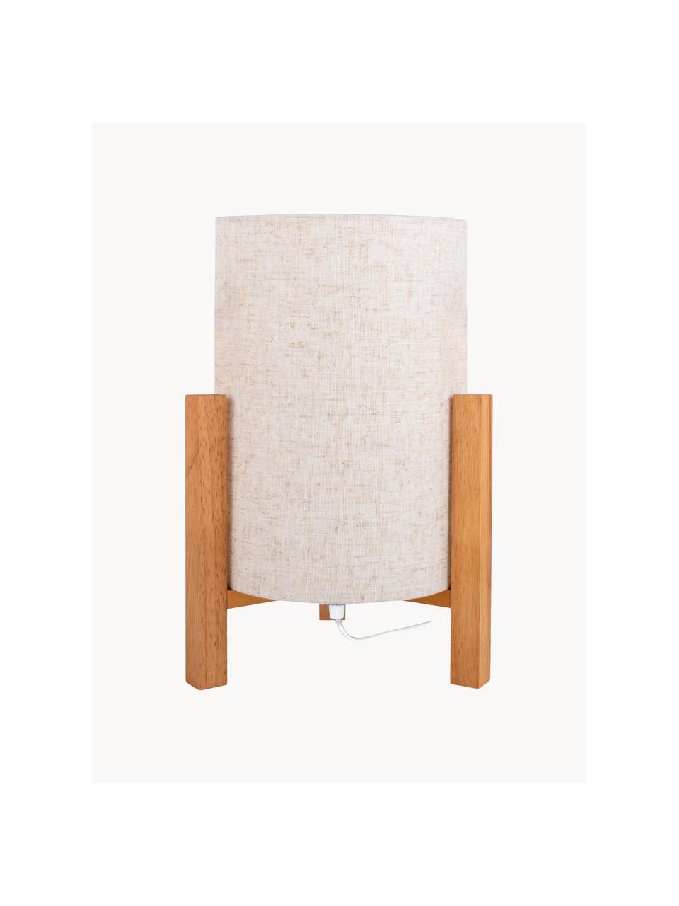 Lámpara de mesa pequeña Matilda, Pantalla: tela, Cable: plástico, Blanco crema, madera clara, Ø 22 x Al 32 cm