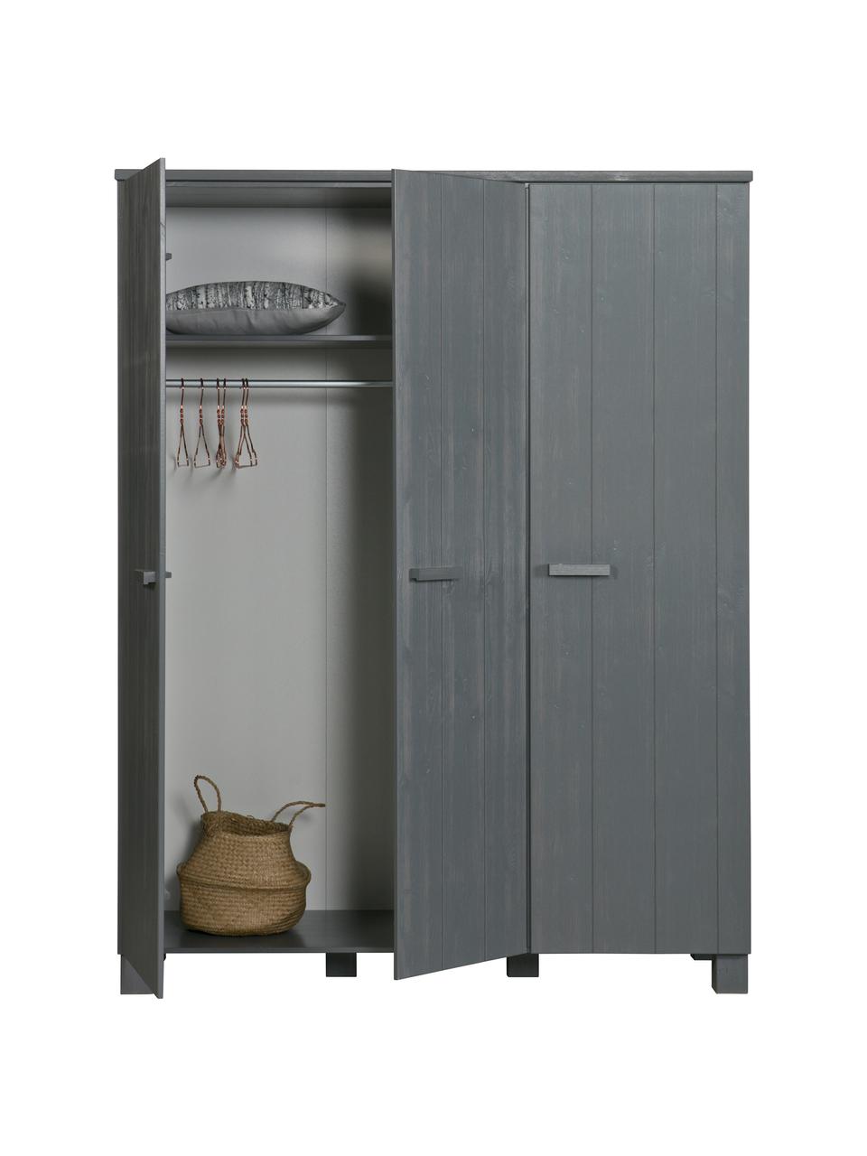 Armoire bois de pin gris Dennis, Gris foncé