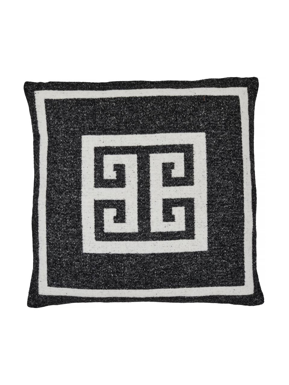 Housse de coussin 45x45 noir et blanc Lugano, 100 % polyester, Noir, blanc cassé, larg. 45 x long. 45 cm