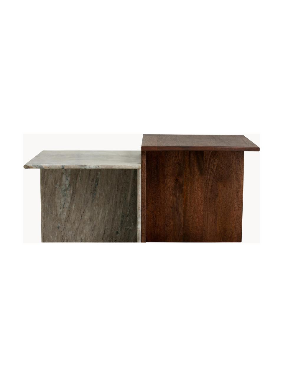 Tables d'appoint en marbre et bois de manguier Odra, 2 élém., Bois de manguier, gris, marbré, Lot de différentes tailles