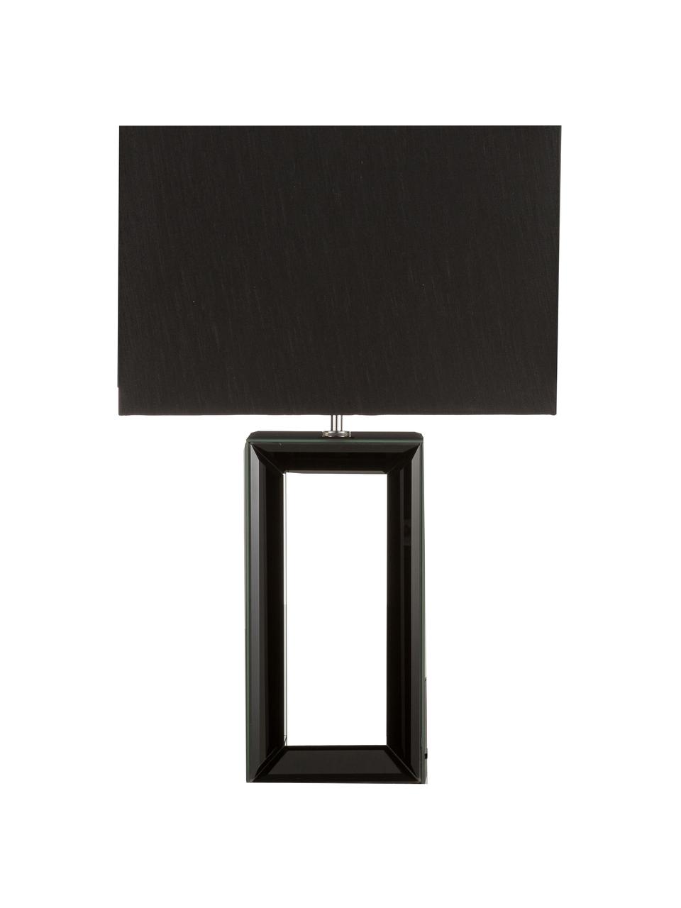 Tafellamp Serafina van gelakt spiegelglas, Lampvoet: spiegelglas, Lampenkap: textiel, Lampvoet: zwart, gespiegeld. Lampenkap: zwart, 38 x 58 cm