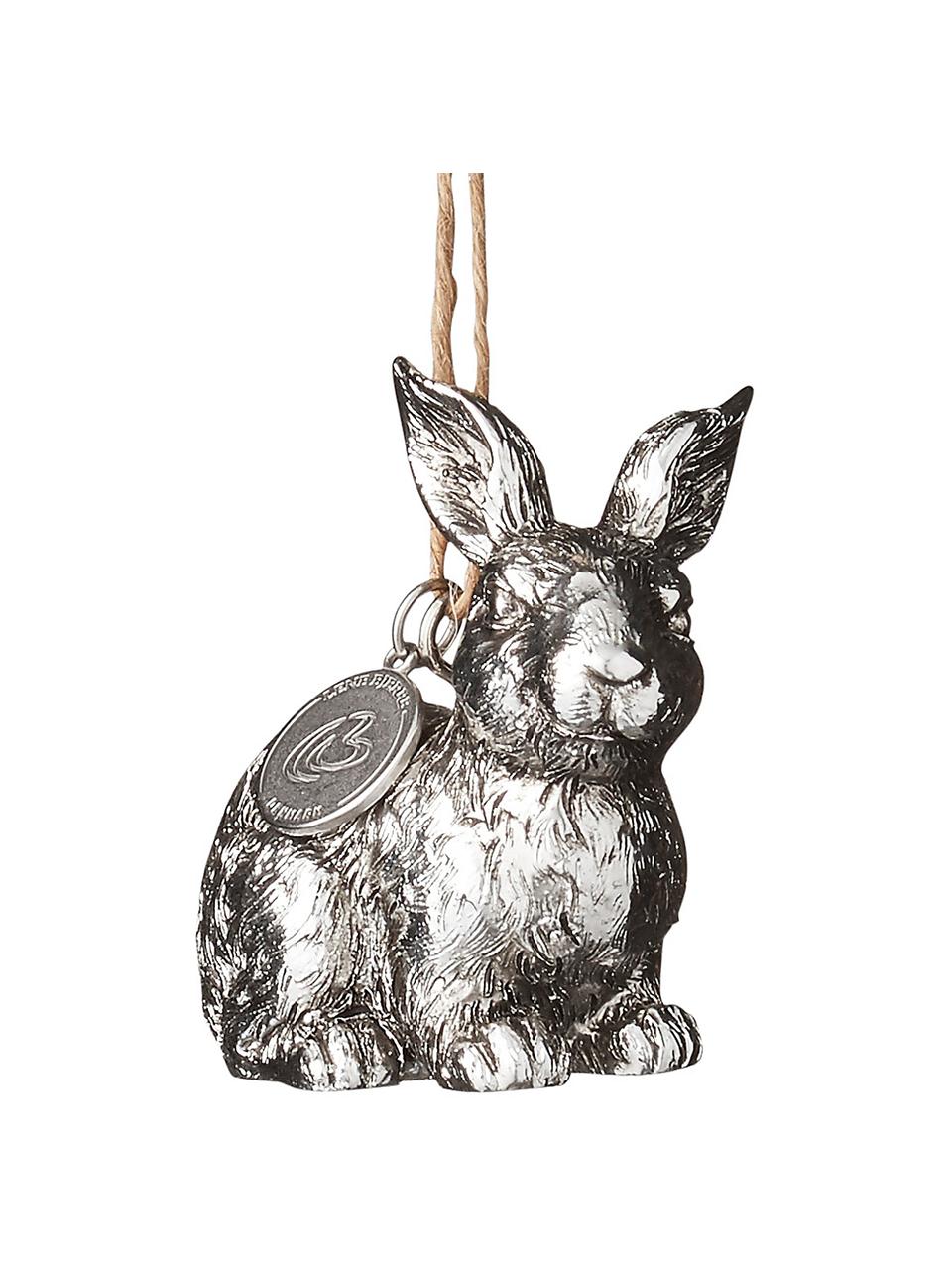 Decoratieve hangers Bunny, 2 stuks, Kunststof, Zilverkleurig, 4 x 6 cm