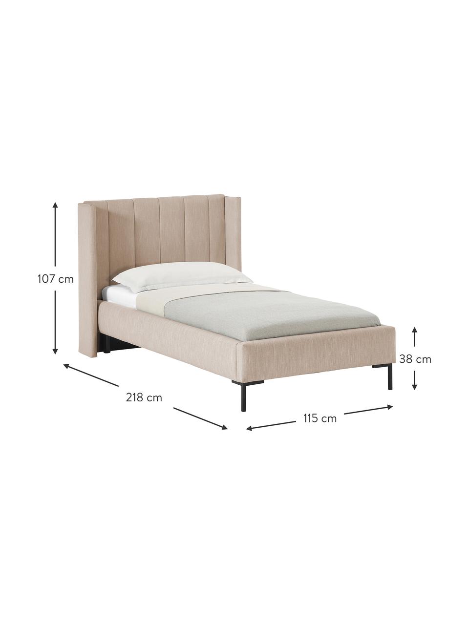 Łóżko tapicerowane Dusk, Tapicerka: 100% poliester (tkanina s, Korpus: lite drewno sosnowe z cer, Nogi: metal malowany proszkowo, Jasnobeżowa tkanina, S 90 x D 200 cm