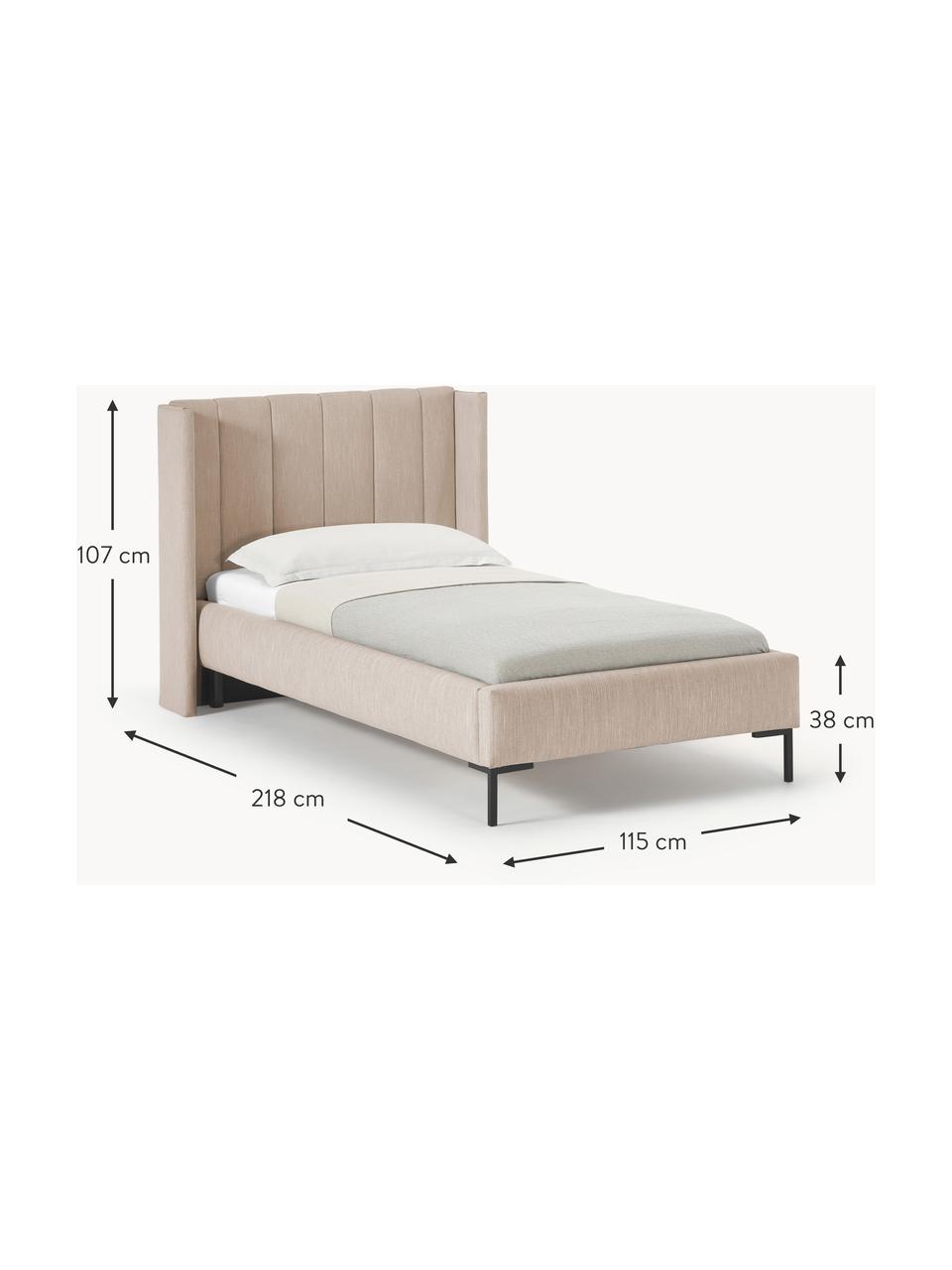 Einzelbett Dusk, Bezug: Fein strukturierter Webst, Korpus: Massives Kiefernholz, FSC, Füße: Metall, pulverbeschichtet, Webstoff Beige, B 90 x L 200 cm