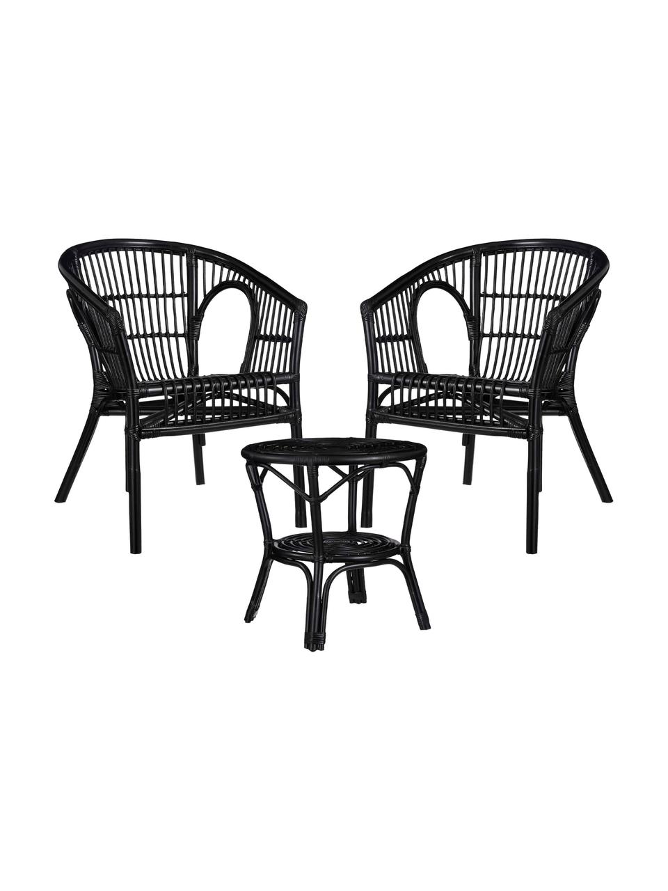 Garten-Lounge-Set Zambia aus Rattan, 3-tlg., Rattan, Schwarz, Set mit verschiedenen Größen