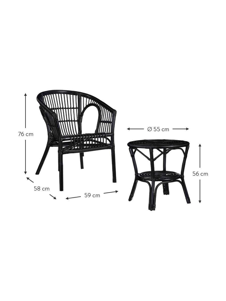 Garten-Lounge-Set Zambia aus Rattan, 3-tlg., Rattan, Schwarz, Set mit verschiedenen Größen