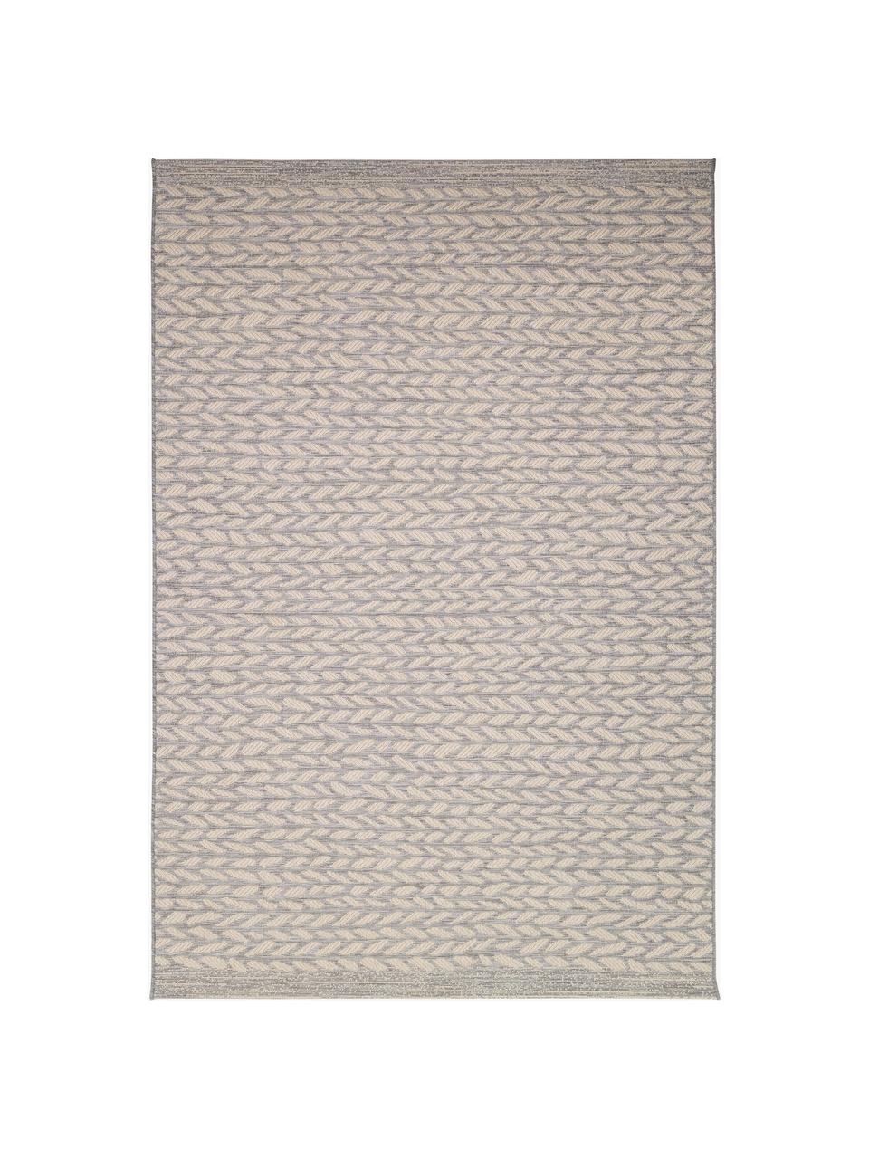 Tapis extérieur tressé à motif feuilles Braided, 100 % polypropylène, Gris, beige, larg. 120 x long. 170 cm (taille S)