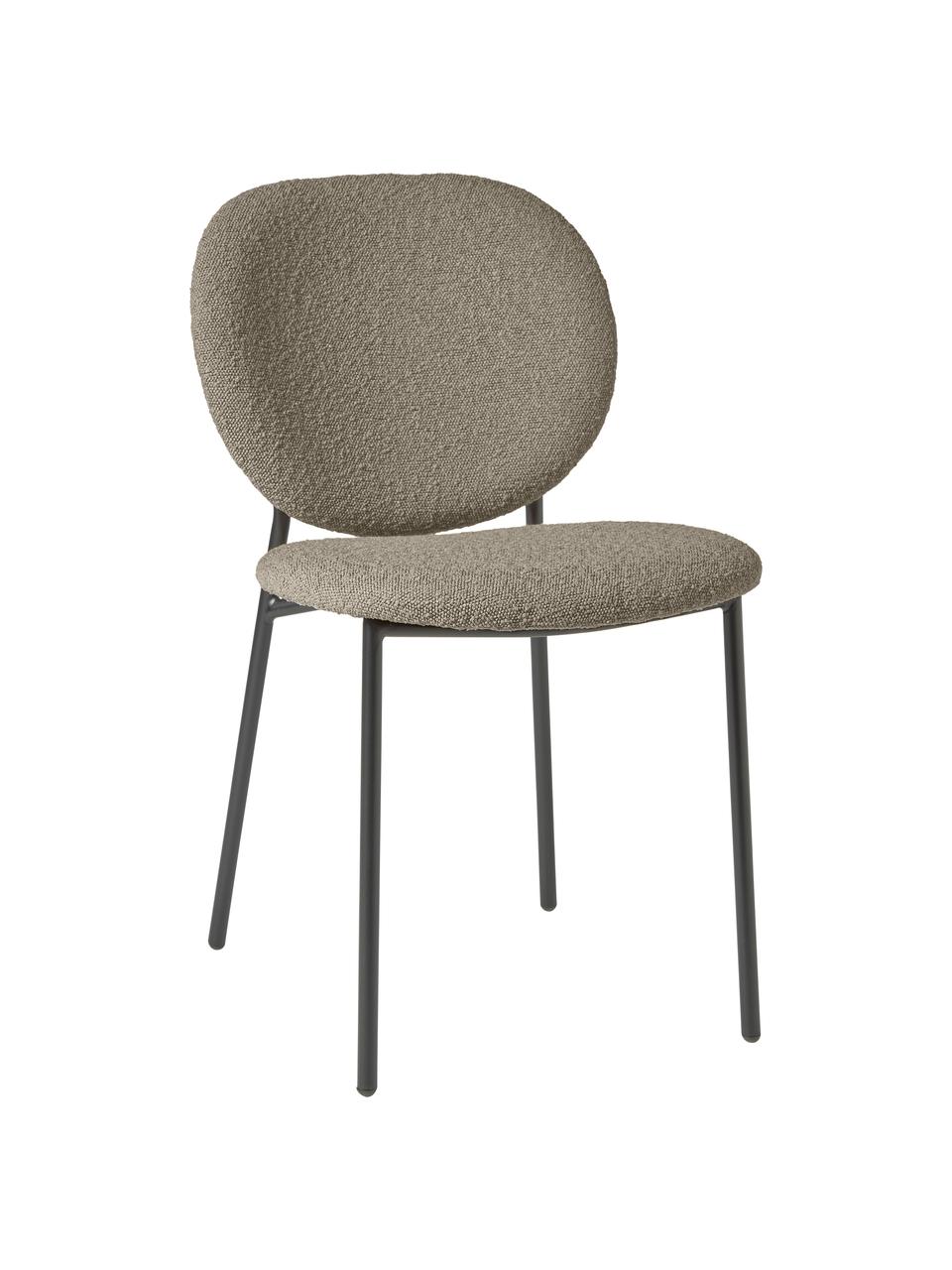 Sedia imbottita in bouclé Ulrica 2 pz, Rivestimento: bouclé (100% poliestere) , Rivestimento: schiuma, Gambe: metallo verniciato a polv, Bouclé taupe, nero, Larg. 47 x Prof. 61 cm