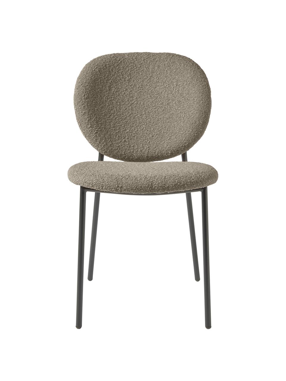 Sedia imbottita in bouclé Ulrica 2 pz, Rivestimento: bouclé (100% poliestere) , Rivestimento: schiuma, Gambe: metallo verniciato a polv, Bouclé taupe, nero, Larg. 47 x Prof. 61 cm