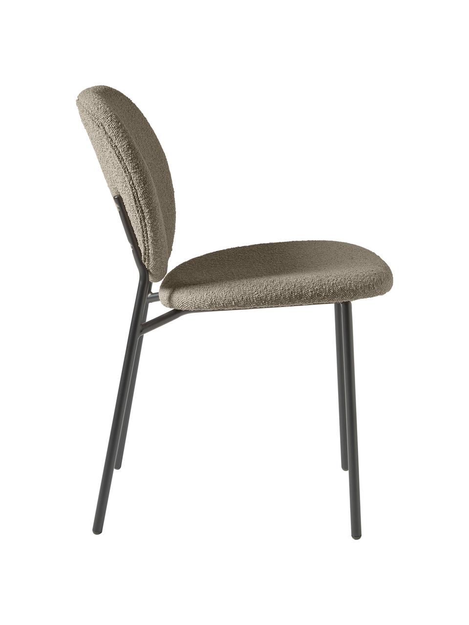 Krzesło tapicerowane bouclé Ulrica, 2 szt., Tapicerka: bouclé (100% poliester) D, Nogi: metal powlekany, Taupe bouclé, czarny, S 47 x G 61 cm