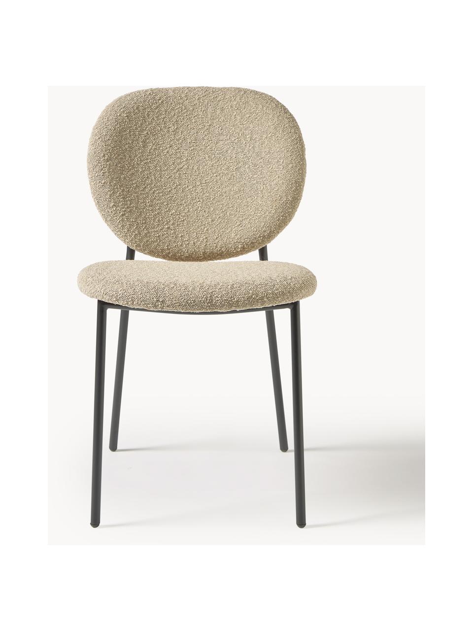 Bouclé gestoffeerde stoelen Ulrica, 2 stuks, Bekleding: bouclé (100% polyester) M, Poten: gepoedercoat metaalkleuri, Bouclé beige, zwart, B 47 x D 61 cm