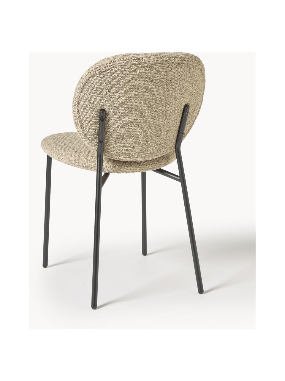 Bouclé gestoffeerde stoelen Ulrica, 2 stuks, Bekleding: bouclé (100% polyester) M, Poten: gepoedercoat metaalkleuri, Bouclé beige, zwart, B 47 x D 61 cm