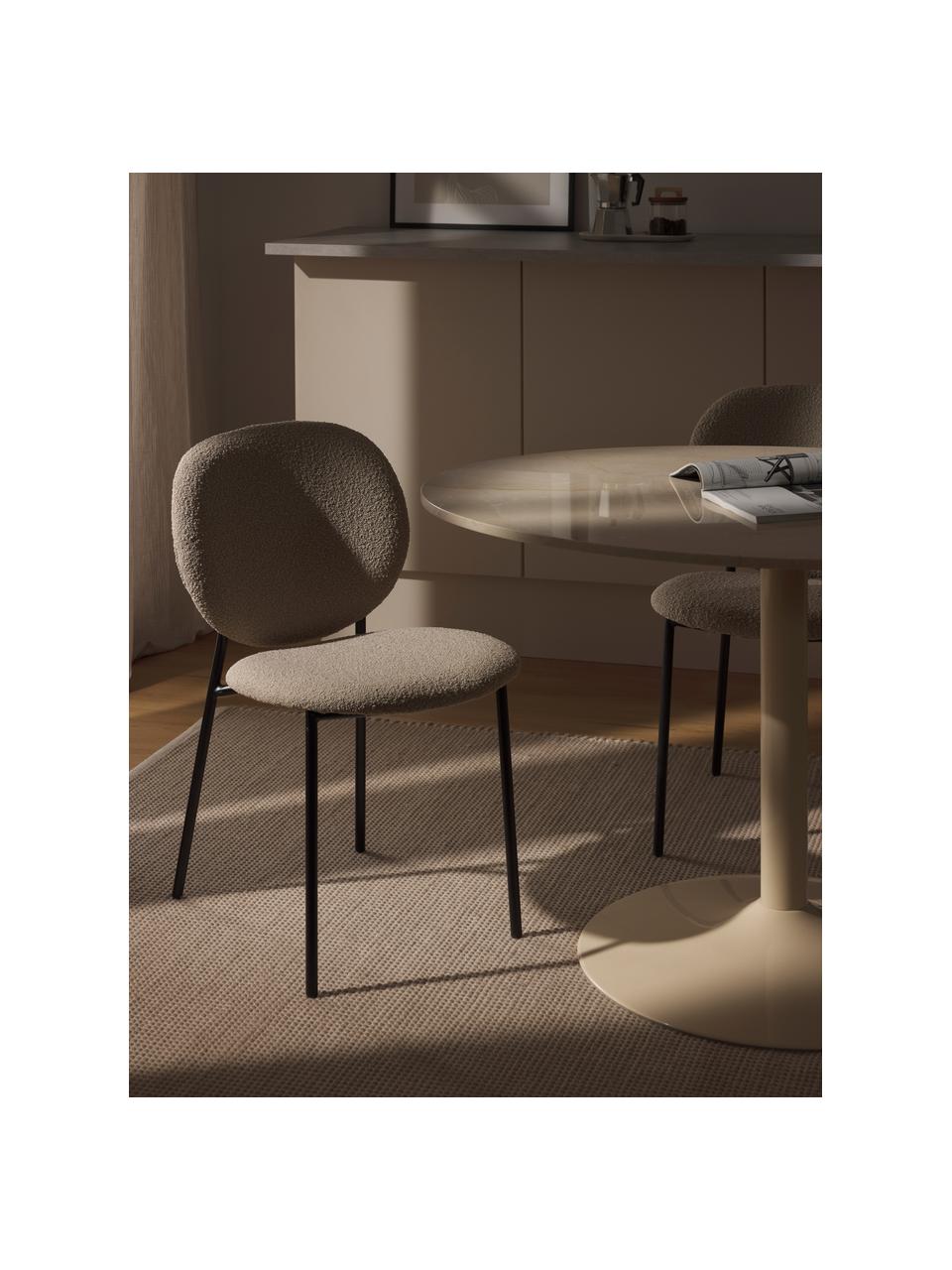 Bouclé gestoffeerde stoelen Ulrica, 2 stuks, Bekleding: bouclé (100% polyester) M, Poten: gepoedercoat metaalkleuri, Bouclé beige, zwart, B 47 x D 61 cm