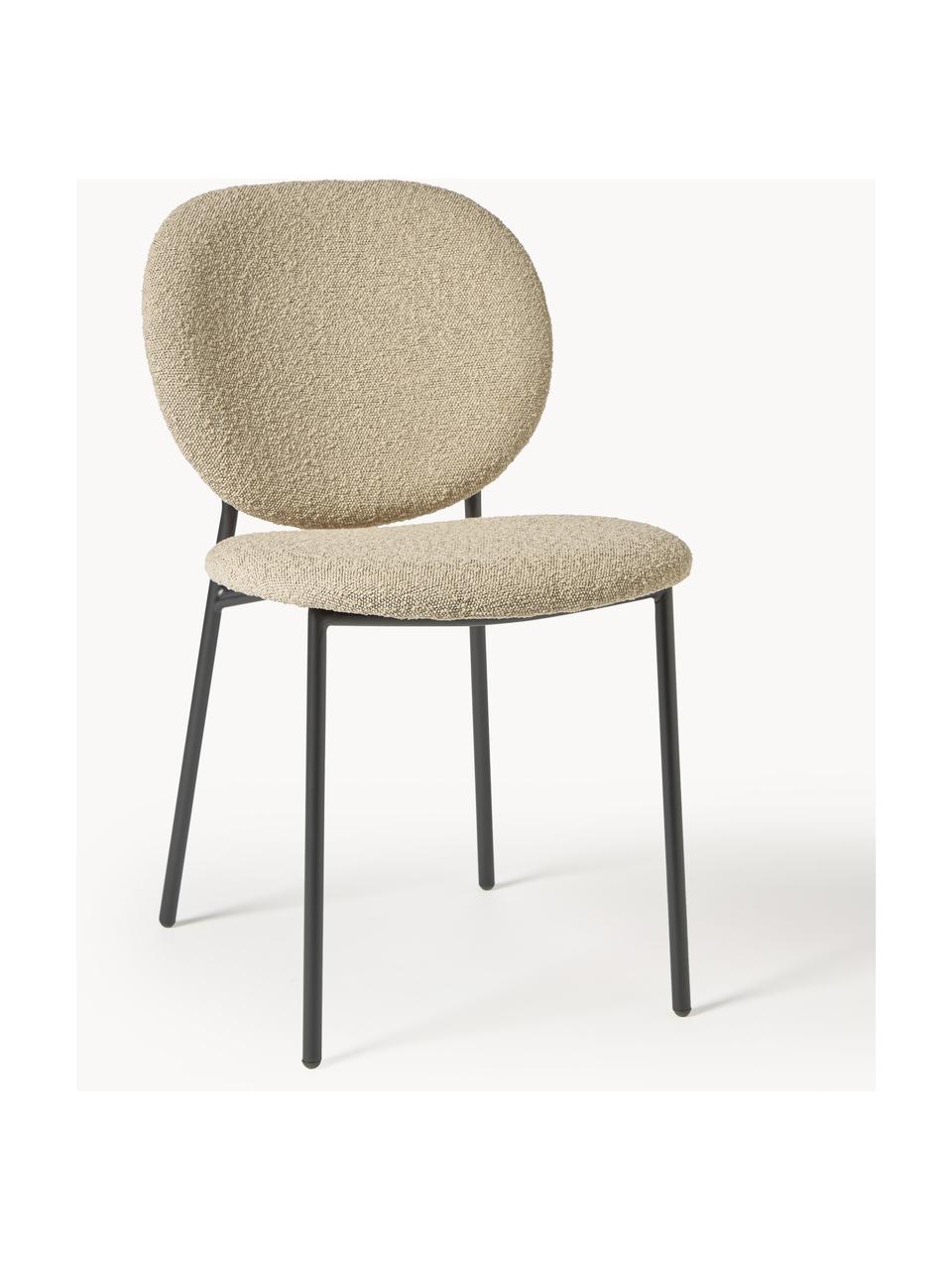 Bouclé gestoffeerde stoelen Ulrica, 2 stuks, Bekleding: bouclé (100% polyester) M, Poten: gepoedercoat metaalkleuri, Bouclé beige, zwart, B 47 x D 61 cm