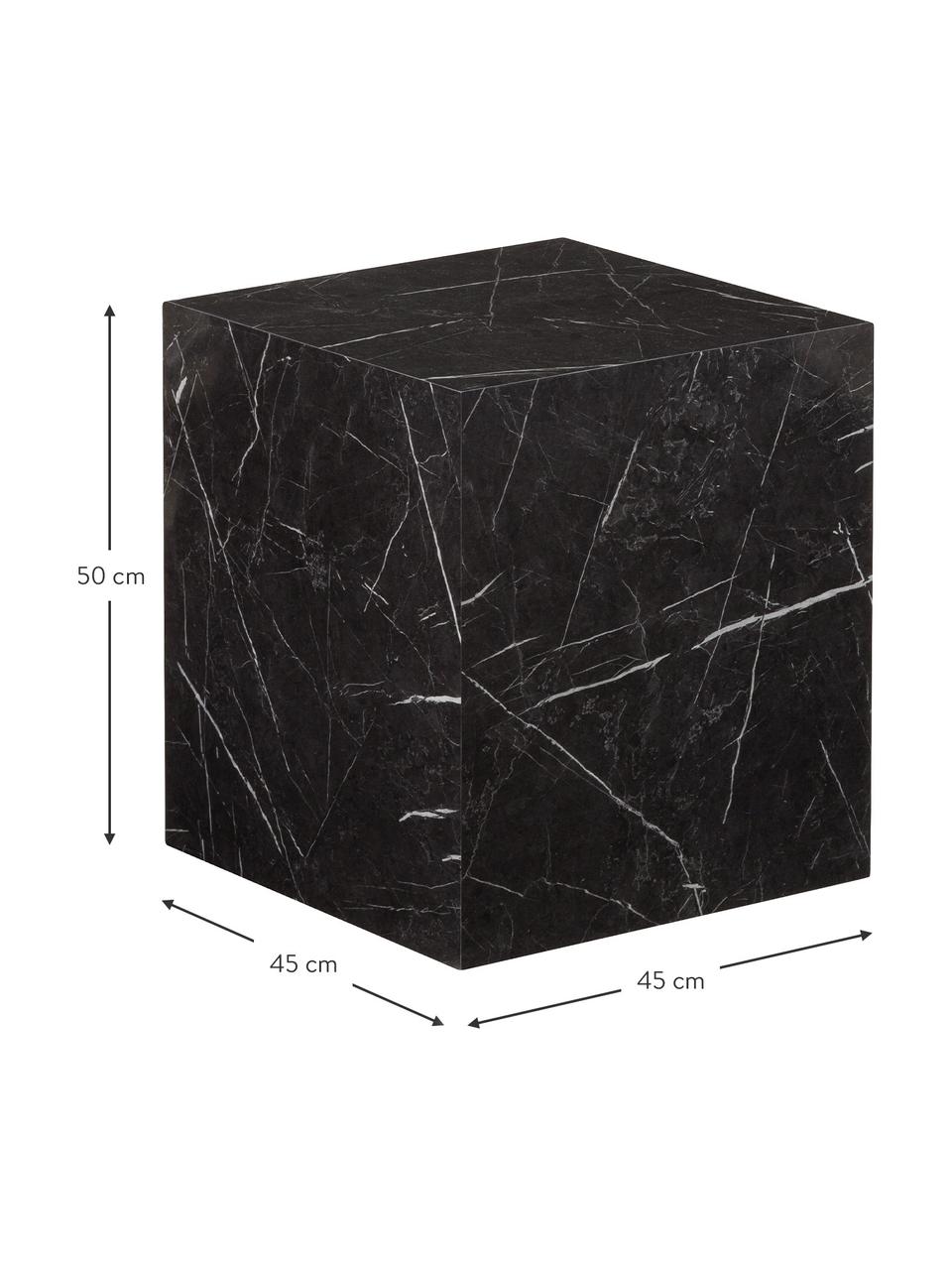 Tavolino effetto marmo Lesley, Pannello di fibra a media densità (MDF) rivestito con foglio di melamina, Effetto marmo nero, lucido, Larg. 45 x Alt. 50 cm
