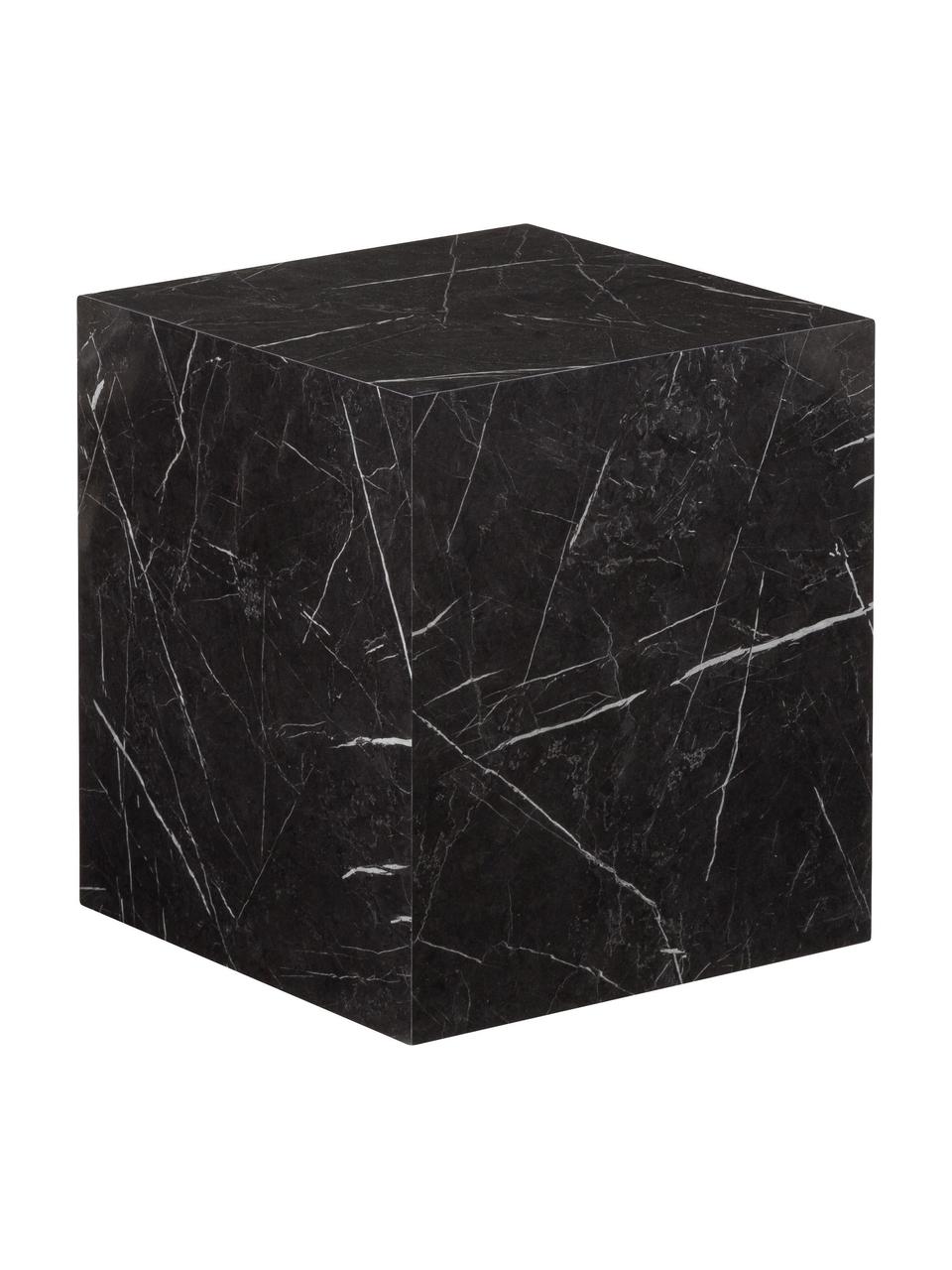 Tavolino effetto marmo Lesley, Pannello di fibra a media densità (MDF) rivestito con foglio di melamina, Effetto marmo nero, lucido, Larg. 45 x Alt. 50 cm