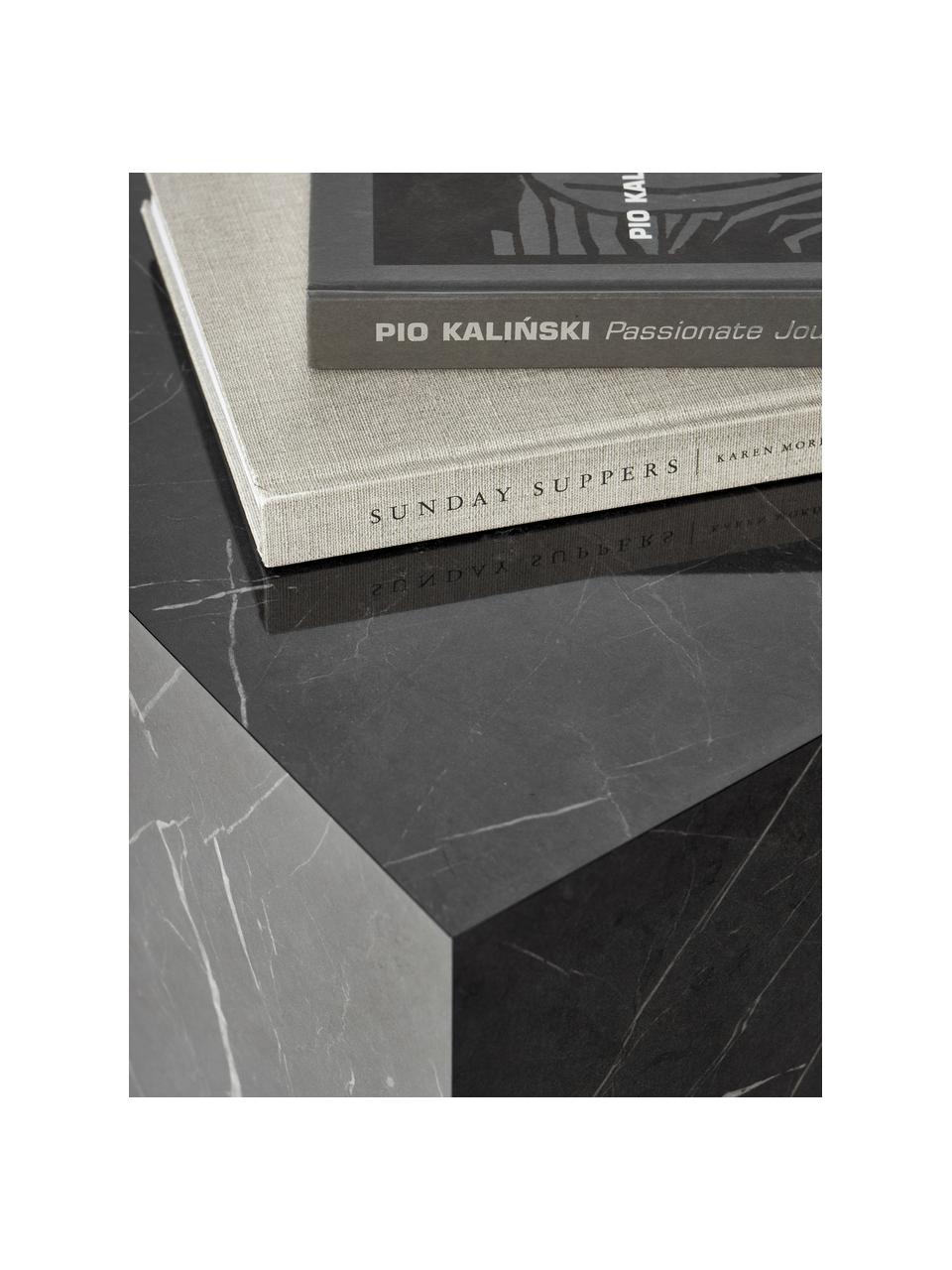 Tavolino effetto marmo Lesley, Pannello MDF (fibra a media densità) rivestito con foglio di melamina, Effetto marmo nero lucido, Larg. 45 x Alt. 50 cm