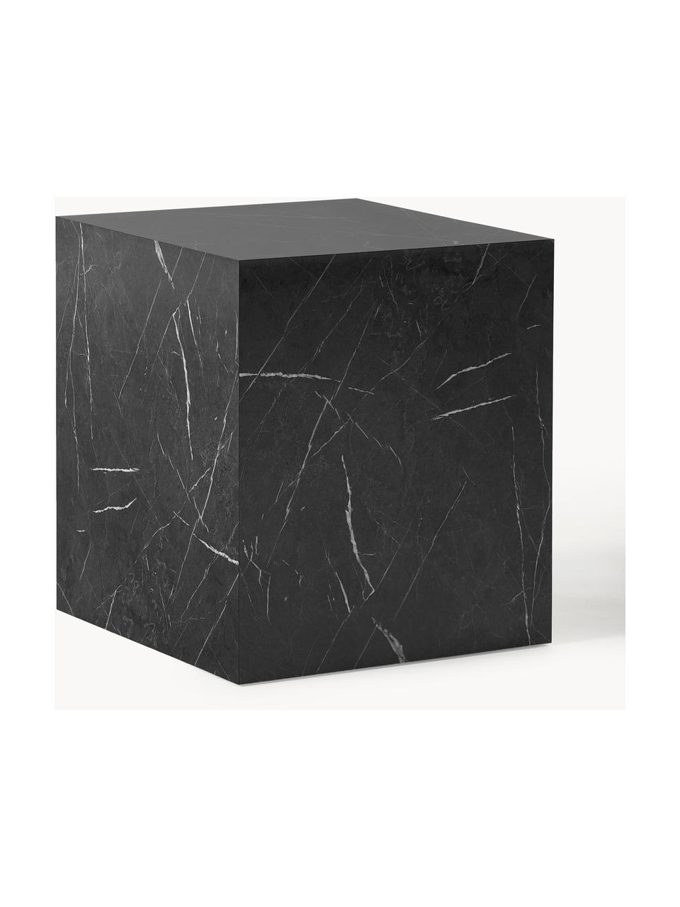 Table d'appoint aspect marbre Lesley, MDF, enduit feuille mélaminée, Noir aspect marbre, haute brillance, larg. 45 x haut. 50 cm