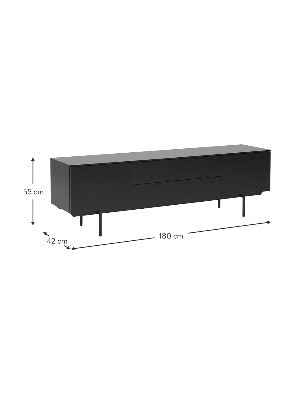 Credenza basse con ante Elyn, Nero opaco, Larg. 180 x Alt. 55 cm