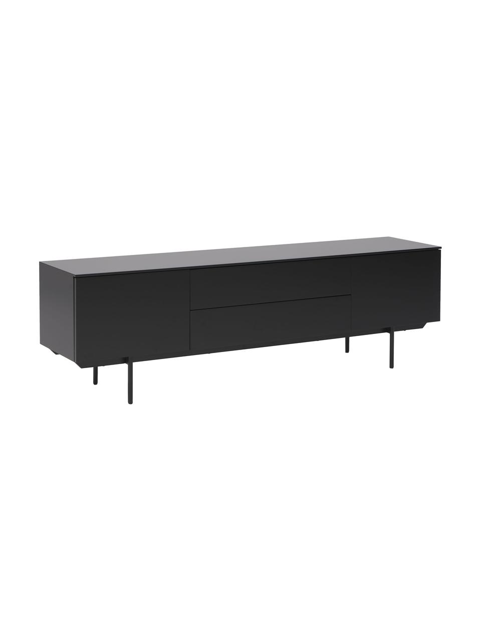 Meuble bas avec portes Elyn, Noir, mat, larg. 180 x haut. 55 cm