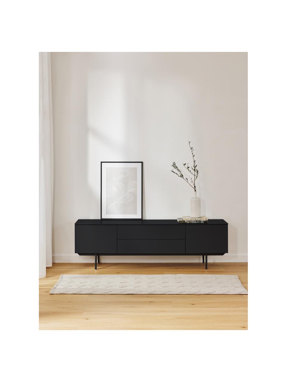 Credenza bassa Elona, Nero opaco, Larg. 180 x Alt. 55 cm