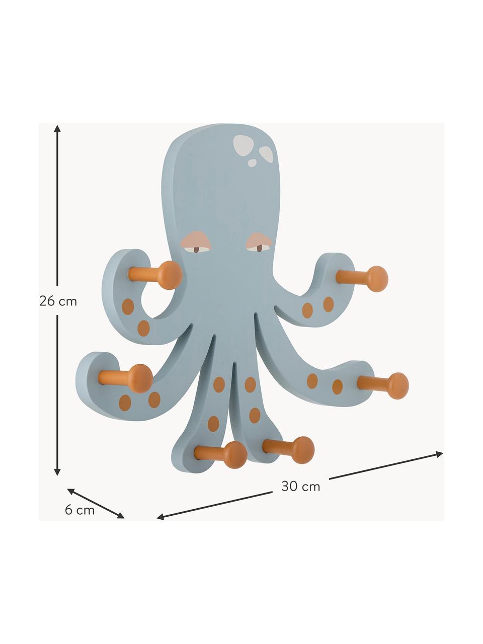 Dětský nástěnný věšák z lotosového dřeva Oswall, Lotosové dřevo, MDF deska (dřevovláknitá deska střední hustoty), Světle modrá, okrová, Š 30 cm, V 26 cm