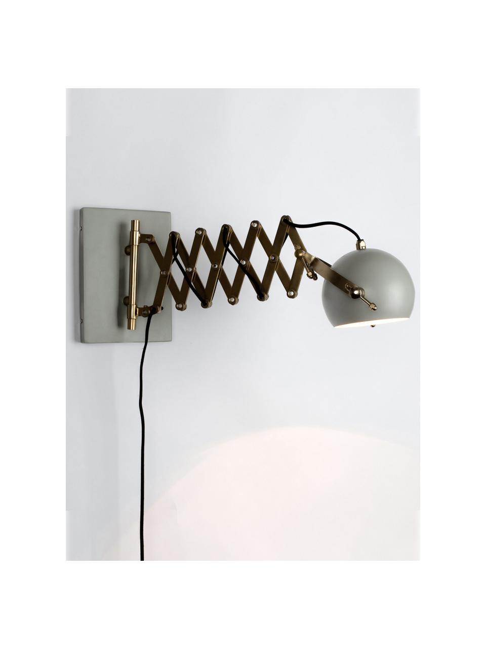 Wandlamp Sarana met stekker, Lampenkap: gepoedercoat metaal, Frame: metaal, Goudkleurig, lichtgrijs, 17 x 26 cm