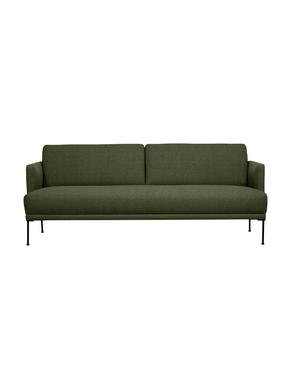 Bank Fluente (3-zits) met metalen poten, Bekleding: 100% polyester. Met 40.00, Frame: massief grenenhout, FSC-g, Poten: gepoedercoat metaal., Geweven stof donkergroen, B 196 x D 85 cm