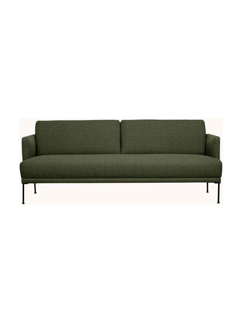 Sofa Fluente (3-Sitzer) mit Metall-Füßen, Bezug: 100% Polyester Der hochwe, Gestell: Massives Kiefernholz, FSC, Füße: Metall, pulverbeschichtet, Webstoff Dunkelgrün, B 196 x T 85 cm