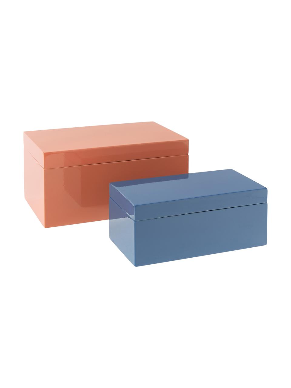 Komplet pudełek do przechowywania Kylie, 2 elem., Płyta pilśniowa (MDF), Pomarańczowy, niebieski, Komplet z różnymi rozmiarami