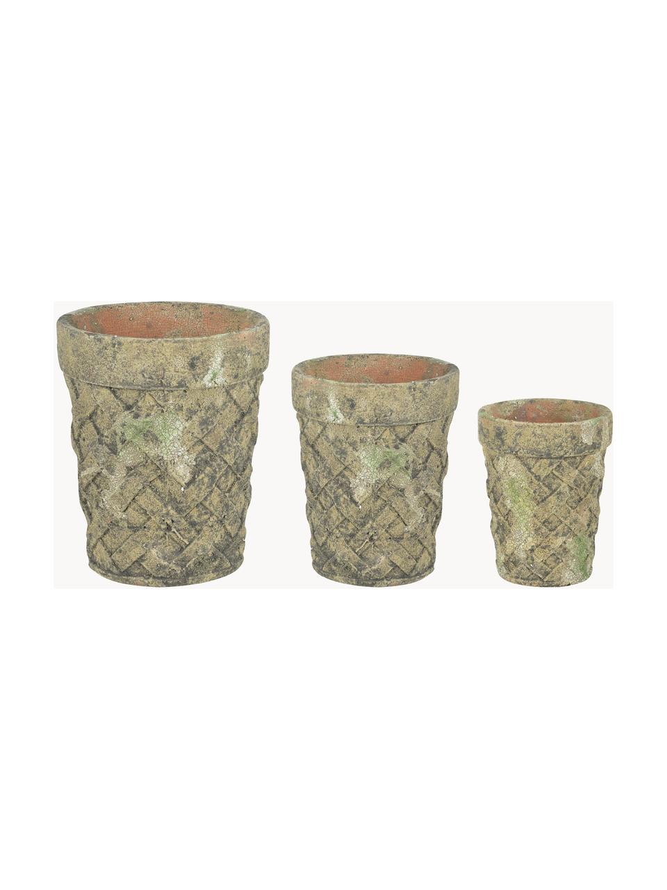 Petit cache-pot vintage Patina, 3 élém., Terre cuite, Vert, beige, Lot de différentes tailles