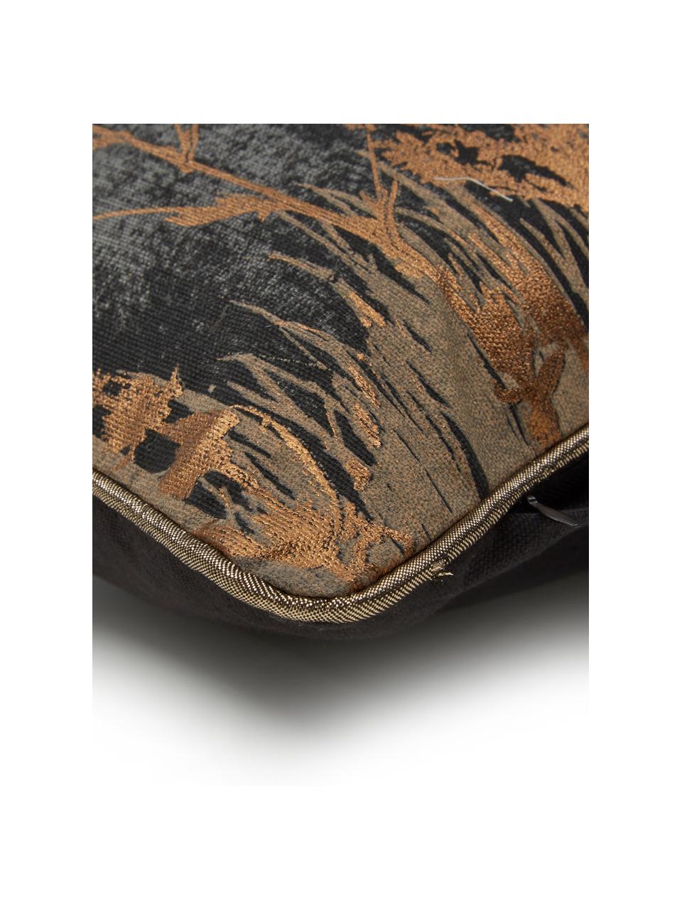 Coussin rectangulaire Wild Floral, Noir, anthracite, couleur cuivre