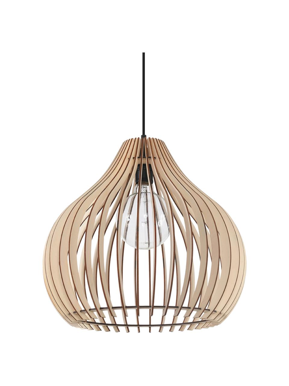 Hanglamp Pantilla van hout, Lampenkap: hout, Baldakijn: kunststof, Bruin, zwart, Ø 39 x H 40 cm