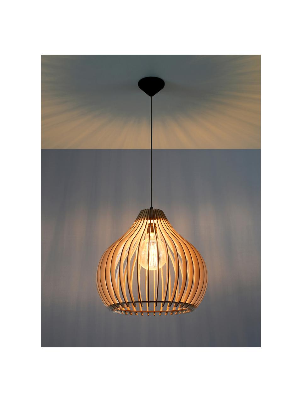 Hanglamp Pantilla van hout, Lampenkap: hout, Baldakijn: kunststof, Licht hout, zwart, Ø 39 x H 40 cm