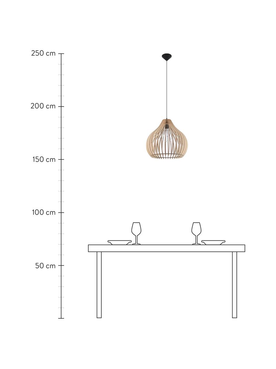 Lampa wisząca z drewna Pantilla, Jasne drewno naturalne, czarny, Ø 39 x W 40 cm