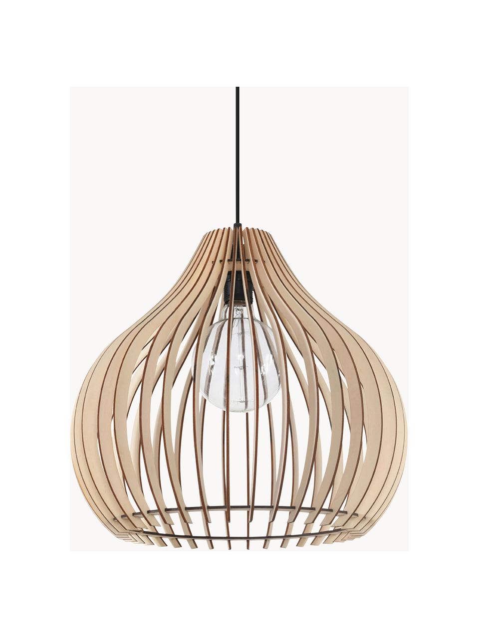 Závesná drevená lampa Pantilla, Svetlé drevo, čierna, Ø 39 x V 40 cm