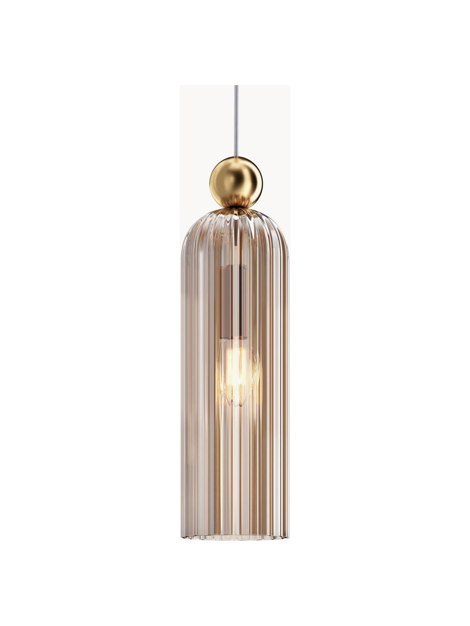 Kleine hanglamp Antic, Lampenkap: glas, Greige, goudkleurig, Ø 10 x H 38 cm