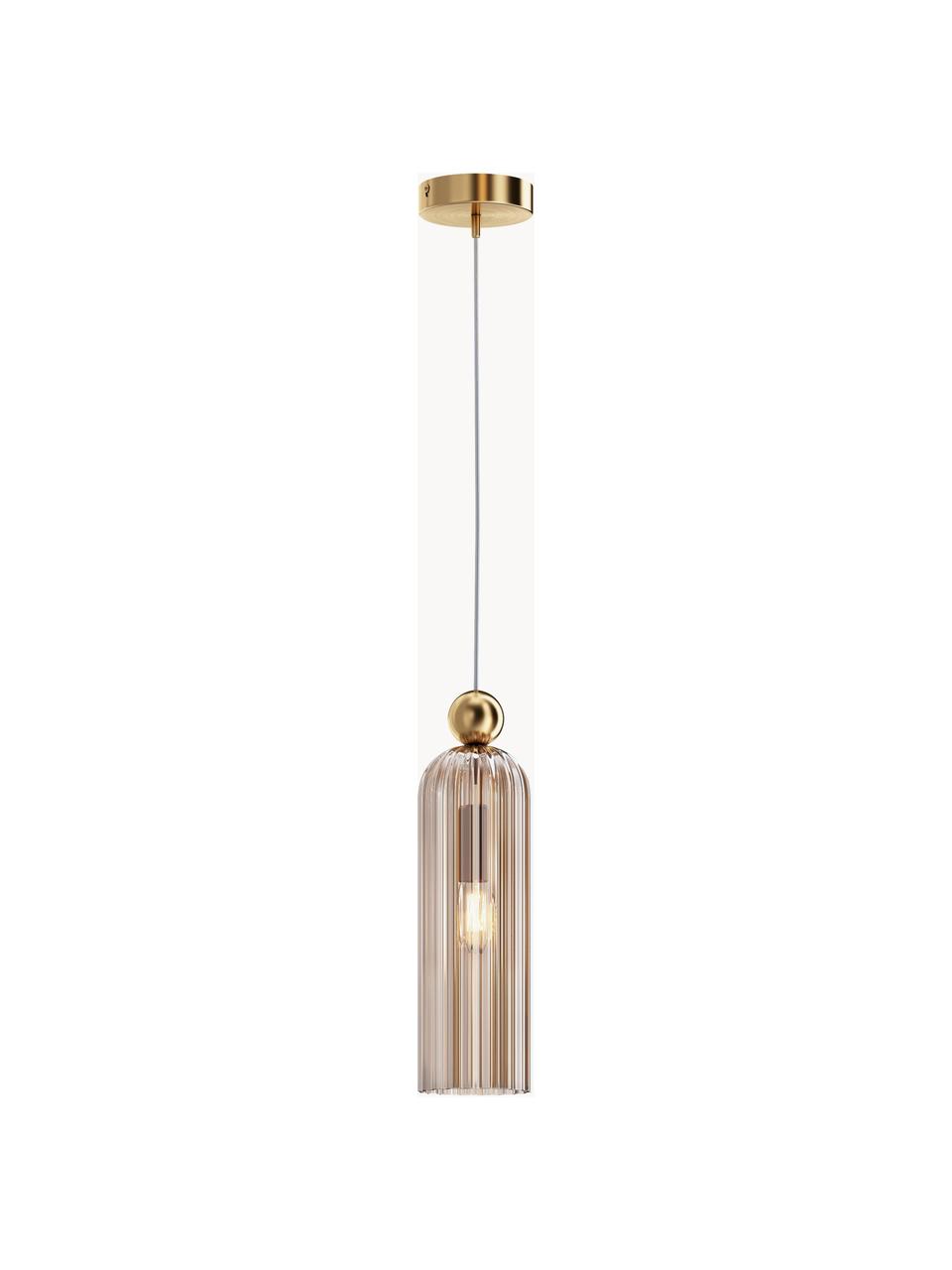 Kleine hanglamp Antic, Lampenkap: glas, Greige, goudkleurig, Ø 10 x H 38 cm