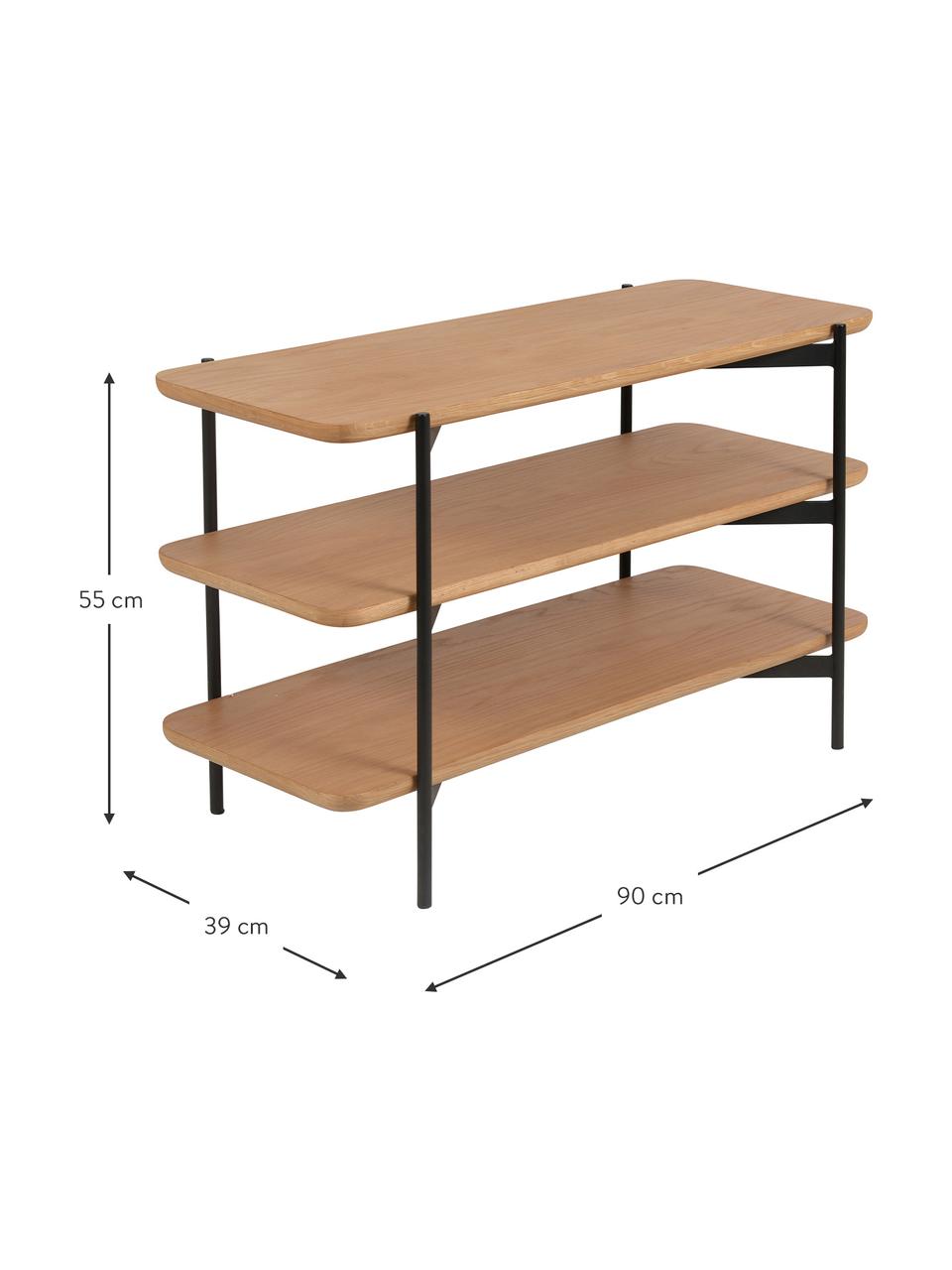 Wandrek Easy van hout en metaal, Plank: MDF met eikenhoutfineer, Frame: gecoat metaal, Zwart, bruin, 90 x 55 cm