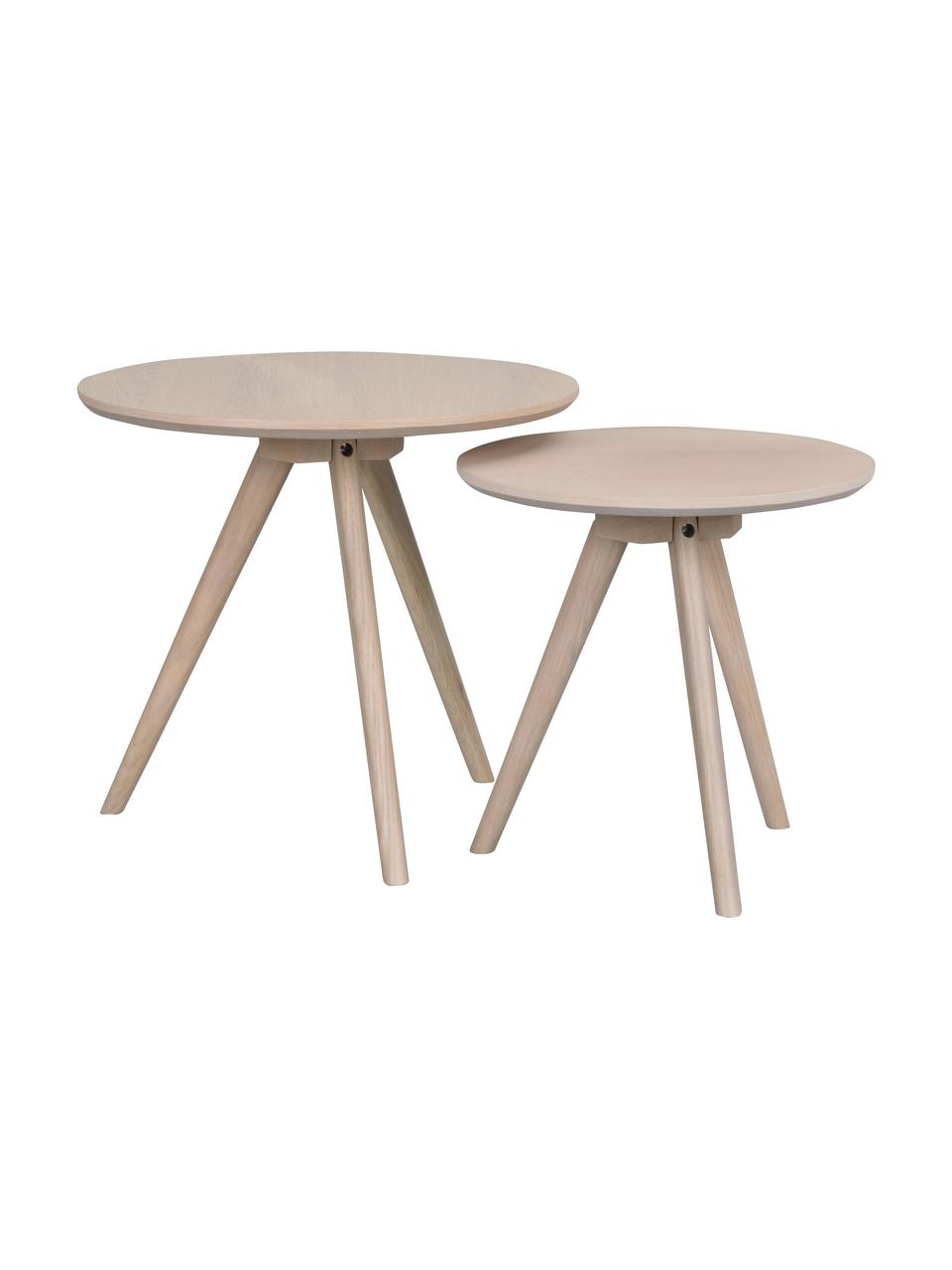 Set 2 tavolini color grigio lavato Yumi, Gambe: legno di quercia massicci, Marrone chiaro, grigio lavato, Set in varie misure