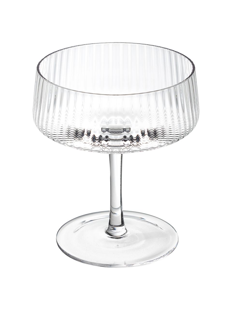 Coupes à champagne faites main avec structure rainurée Cami, 4 pièces, Verre, soufflé bouche, Transparent, Ø 11 x haut. 13 cm