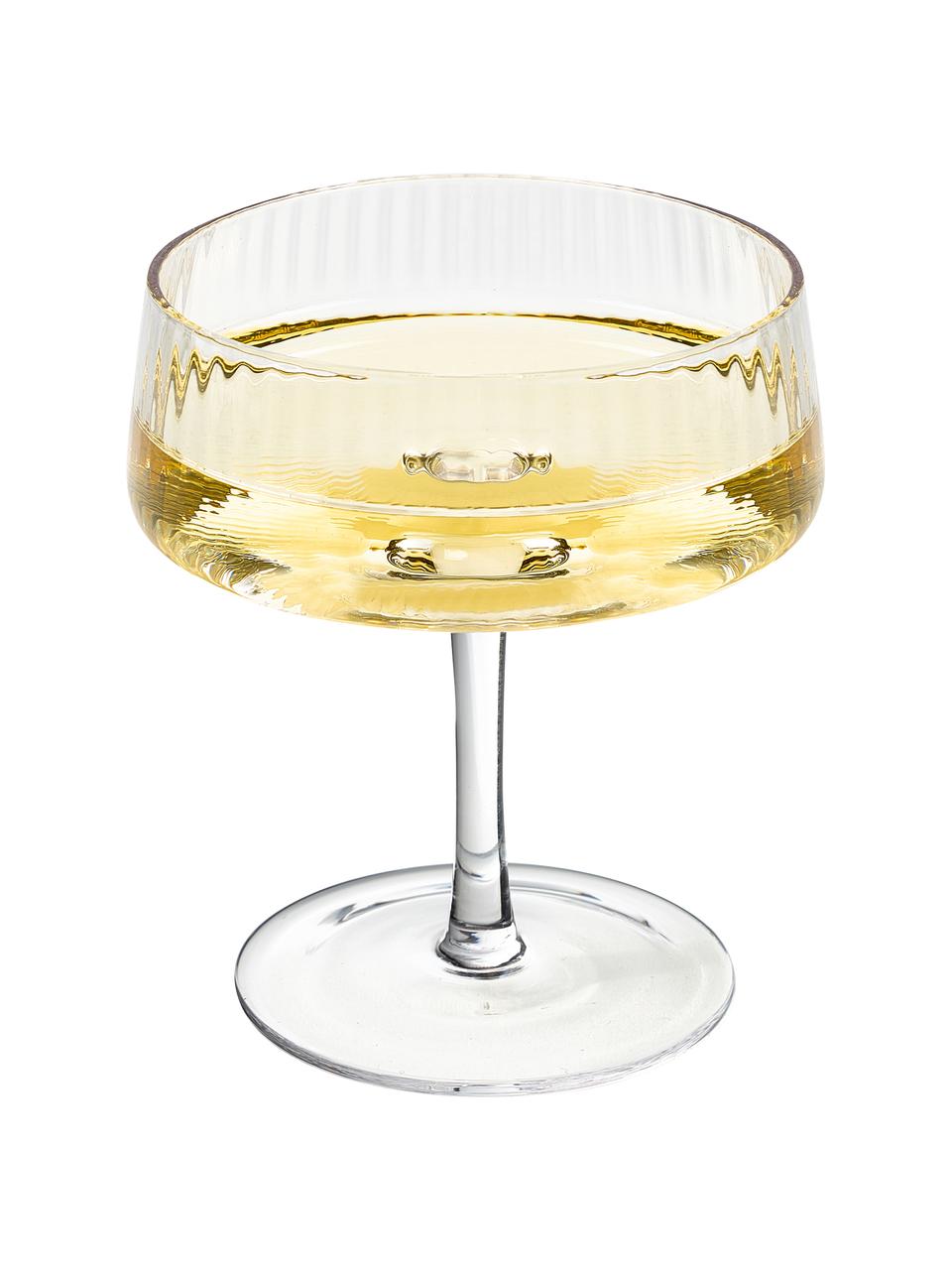 Coppa champagne fatta a mano con struttura scanalata Cami 4 pz, Vetro soffiato, Trasparente, Ø 11 x Alt. 13 cm